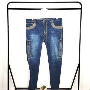 Maxler Riding Jeans Blue Denim Zipper / Gray Accented Moto Biker Jeans Size 42